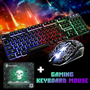 T6 Rainbow Backlight Usb Ergonomic Gaming Keyboard and Mouse Set